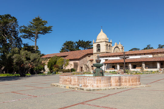 courtyard of the Carmel Mission Basilica, the mission of San Carlos Borromeo, founded in 1770 by Junipero Serra, Carmel-by-the-Sea, California USA