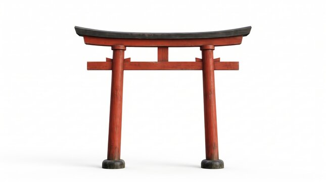 Traditional red japanese torii gate standing against a clean light backdrop