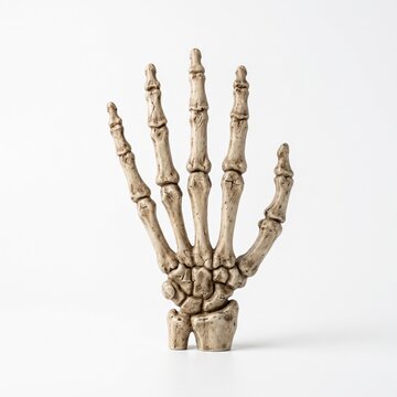 Realistic human skeleton hand anatomy model isolated on white background for medical study
