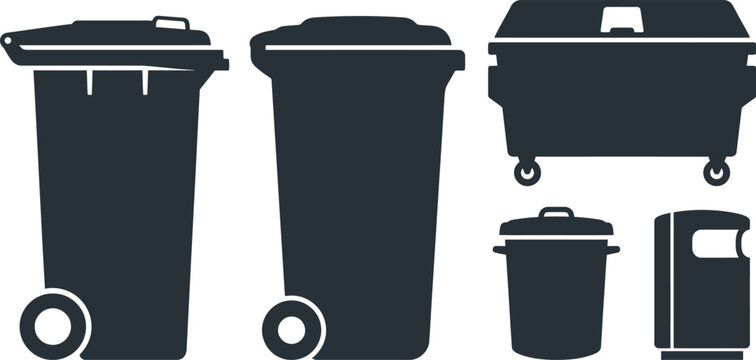 A collection of various municipal waste containers and rolling garbage bins for residential recycling disposal management services helps homeowners keep the neighborhood environment healthy