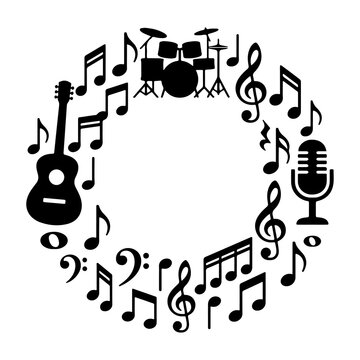 Transparent Music Notes and Instruments Circle Frame Cutout
