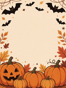 Halloween pumpkin and bat border background