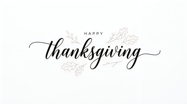 Elegant black ink calligraphy lettering for a happy thanksgiving holiday greeting card design featuring a sophisticated script font isolated on a clean white background surface