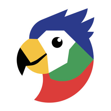 Colorful parrot head logo design isolated on white background