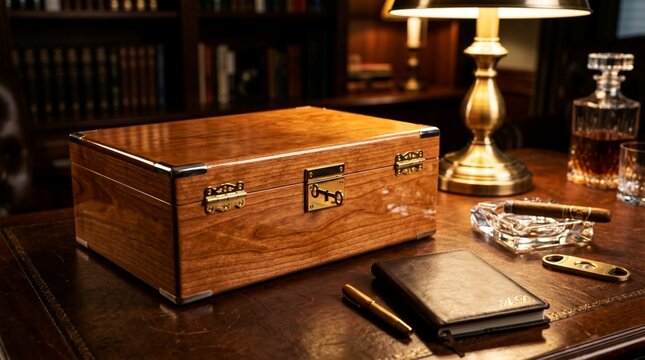 Luxury Executive Lifestyle Wooden Humidor Box With Brass Key And Hinges