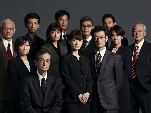 誠実な笑顔で並び立ち結束力を表す5人のビジネスパーソン