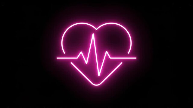 Pulsing pink neon heart beat line forming against a dark backdrop during a medical concept animation