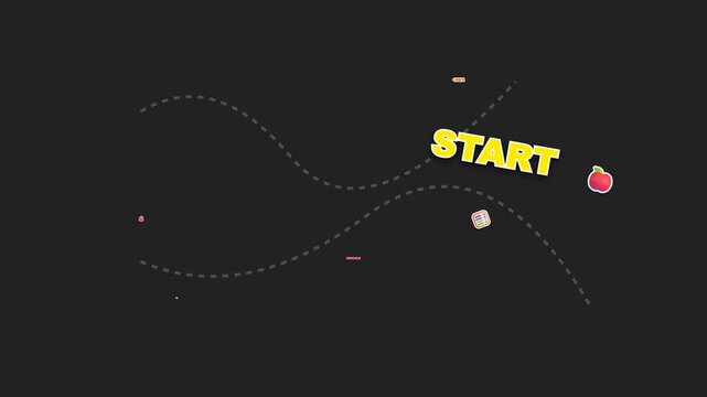Newstart module animated graphic design featuring bold typography and bright school supplies for vibrant educational video motion background art style