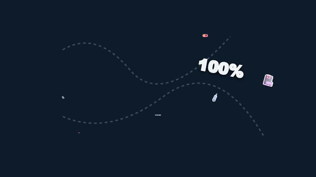 Health 100 percent synced dynamic text animation featuring colorful medical icons moving across a dark professional digital motion graphic background