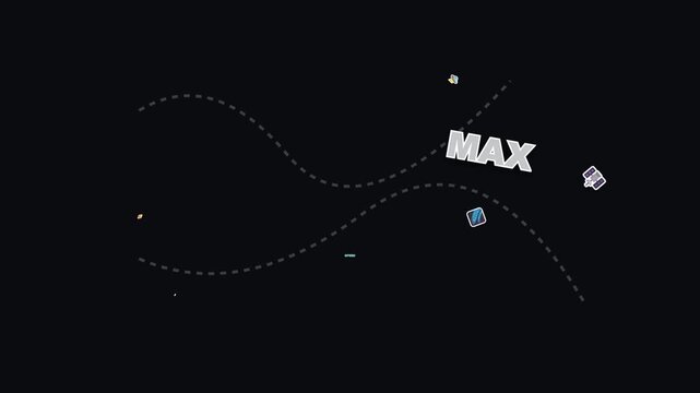 Warpmax speed text animation featuring a colorful planet and spaceship graphic in a modern digital motion video style logo design