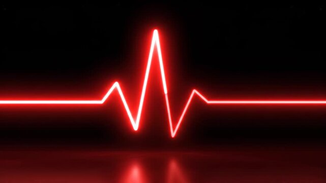 Red Neon EKG Line Pulse Animation with Reflective Surface in Dark Studio