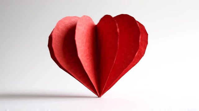 Red Paper Heart Sculpture with Soft Shadows on White Background Cinematic Motion Concept