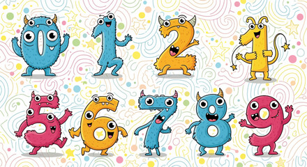 Fototapeta premium Cute cartoon monster numbers collection for kids education