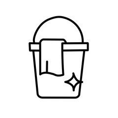 Cleaning bucket with cloth and sparkle symbol line icon. © Della