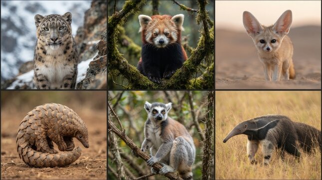 Exotic and unique wild mammals collection for wildlife biodiversity awareness