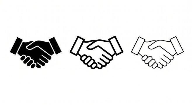 Business handshake symbol set featuring solid and outline silhouette.
