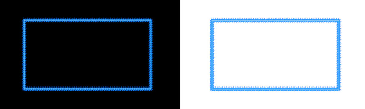 Blue neon rectangular frame with glowing light strokes for digital borders.