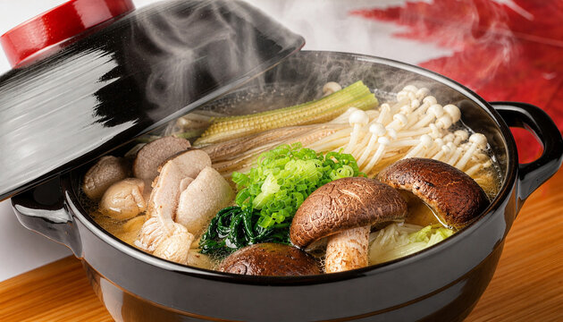 椎茸やえのきと鶏肉を楽しむ秋の具だくさん熱々鍋