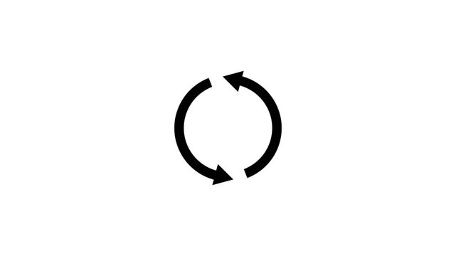 Two arrow circle cycle rotating. Recycle symbol. reload, rotation, reset, loop sign.glowing circular arrows rotation cycle seamless loop animation on dark background.