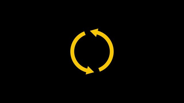 Two arrow circle cycle rotating. Recycle symbol. reload, rotation, reset, loop sign.glowing circular arrows rotation cycle seamless loop animation on dark background.
