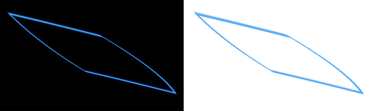 Geometric blue neon glowing parallelogram frame with serrated edges for motion graphics.