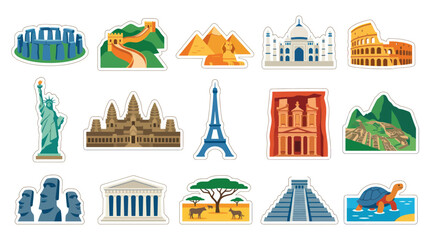 Obraz premium Flat Style Icons of World Famous Landmarks and Monuments Travel Vector Set