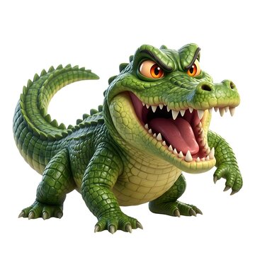 Cartoon animal with a funny angry face and green crocodile features