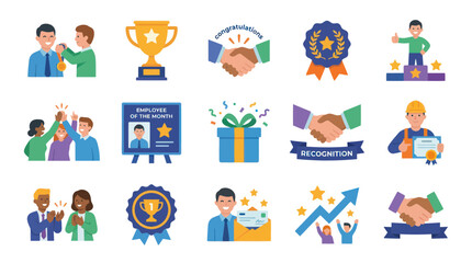 Fototapeta premium Flat Design Icons Set for Employee Recognition and Achievement, Business Success
