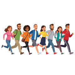 Obraz premium Diverse Group Of People Running Together In A Line Energetic Motion