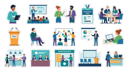 Naklejka premium Flat Style Illustration of Business Conference, Meeting, Presentation, Networking