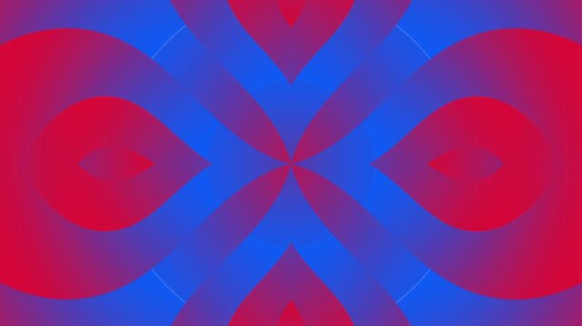 Vibrant red and blue kaleidoscope pattern forming a glowing X shape with soft blurred gradients creating a dramatic symmetrical abstract composition