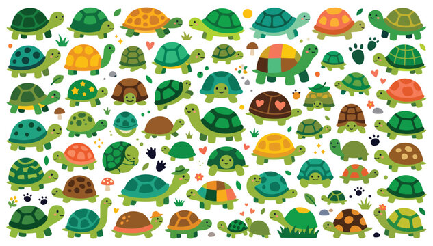 Cute turtles and tortoises vector clipart set - cartoon reptile collection for kids