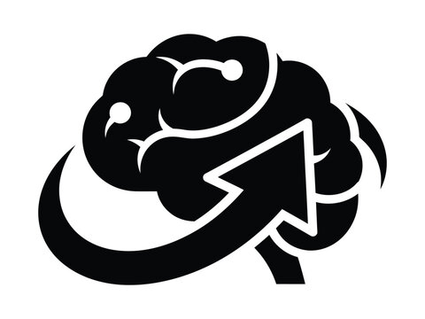 Artificial intelligence brain icon with growth arrow, digital neural network vector, smart technology logo