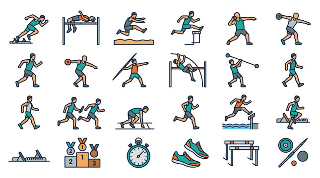 Athletic Track And Field Icon Set For Sports Enthusiasts
