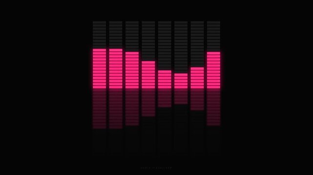 Pink audio spectrum equalizer bars with reflection on black background loop footage