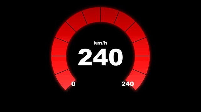 Futuristic HUD Digital Segmented Speedometer Acceleration and Deceleration 0-240 km/h Cyan Glowing