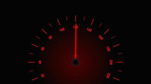 High performance red glowing car speedometer animation video footage on black background