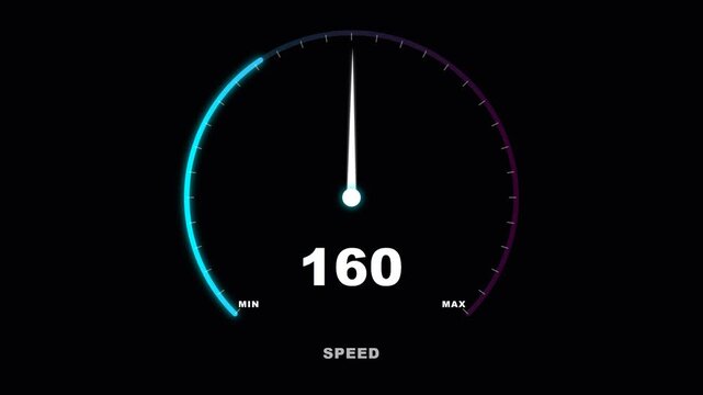 Digital speedometer motion graphics footage showing speed acceleration on black background