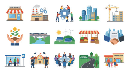 Fototapeta premium Flat Design Icons: Business, Finance, Industry, and Development Concepts