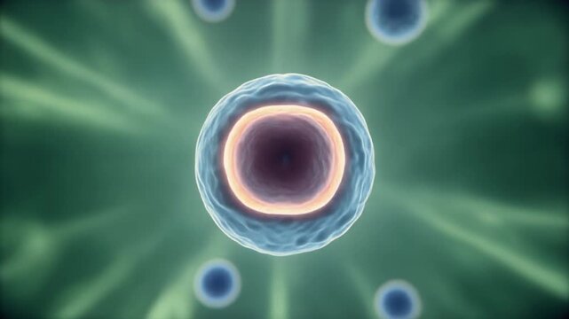 Scientific visualization of cell division for biology education, biotechnology research, healthcare presentations, medical websites, and cellular science communication.