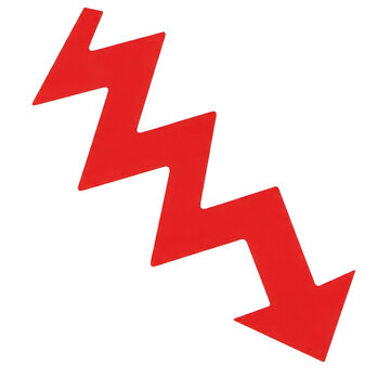 Red zigzag arrow pointing down icon isolated on transparent background