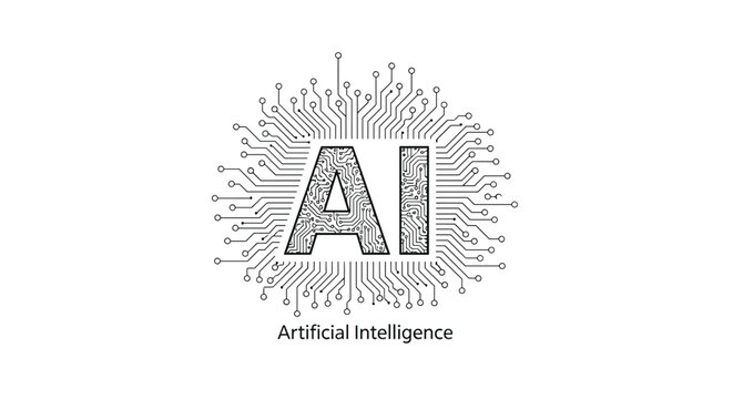 Modern logo for artificial intelligence featuring the letters AI within a circular network of electronic circuit paths and connections.
