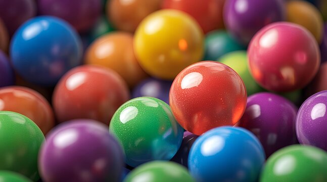 Vibrant multicolored plastic balls in a playful child ball pit background