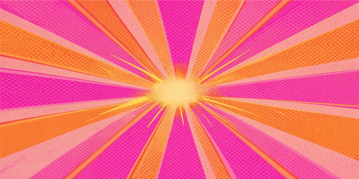 Vibrant pink orange glowing sunburst starburst radial rays comic burst background template vector illustration design