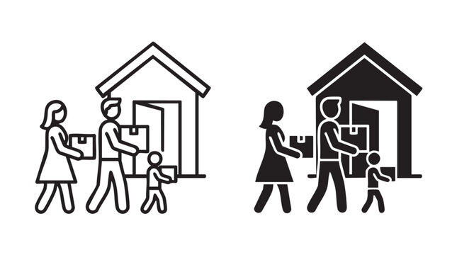 Family moving into new house icon set vector illustration.