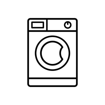A front loading washing machine depicted as a simple black line icon on a white background