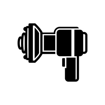 Silhouette of a ray gun with futuristic design elements against a white background raygun spacegun