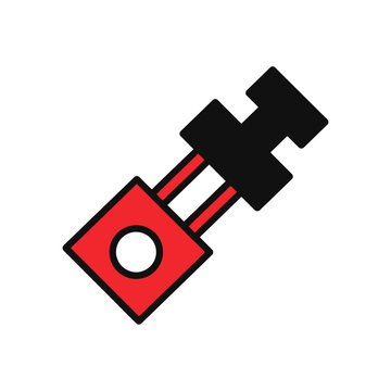 Slider control icon featuring a red square and black rectangular components with a circular center