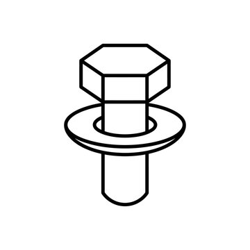 A black and white line drawing depicts a bolt with a washer and nut isolated on white