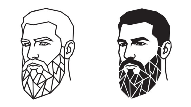 Geometric bearded man portrait vector illustration set.